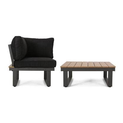 Outdoor Sectional Set Aluminum Acacia Wood Dark Gray 5 Piece Seats 5