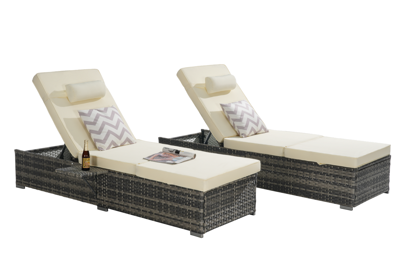 Outdoor Chaise Lounge Set PE Rattan 2 Piece Beige