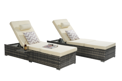 Outdoor Chaise Lounge Set PE Rattan 2 Piece Beige