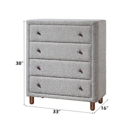 Chest of Drawers Gray Boucle Fabric 4-Drawer Rubber Wood MDF 33x38 In