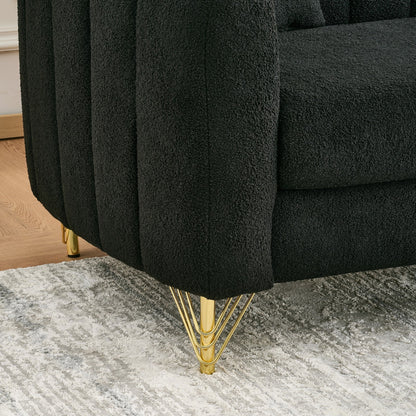 Loveseat Modern Chenille Black Gold Metal Legs 2 Seat 63 In 500 LB