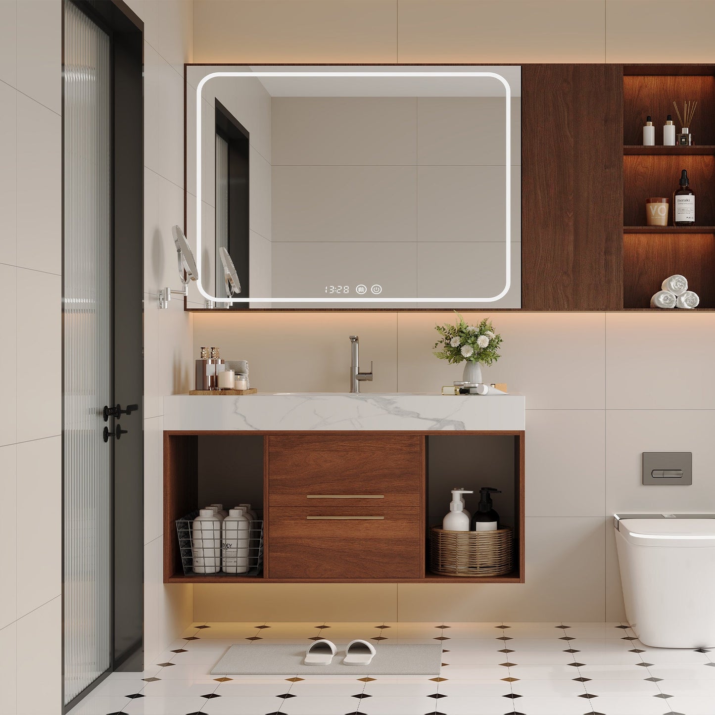 39.4 '' Floating Bathroom Vanity with Ceramic sink,Wall Mounted Vanity 2 Soft...