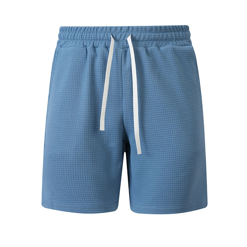 Mens Casual Waffle-Weave Shorts With Drawstring Pockets