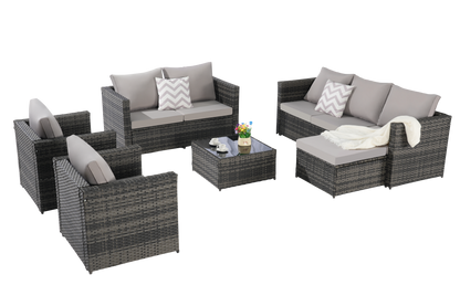 Outdoor Patio Set 6 Piece PE Rattan Seats 8