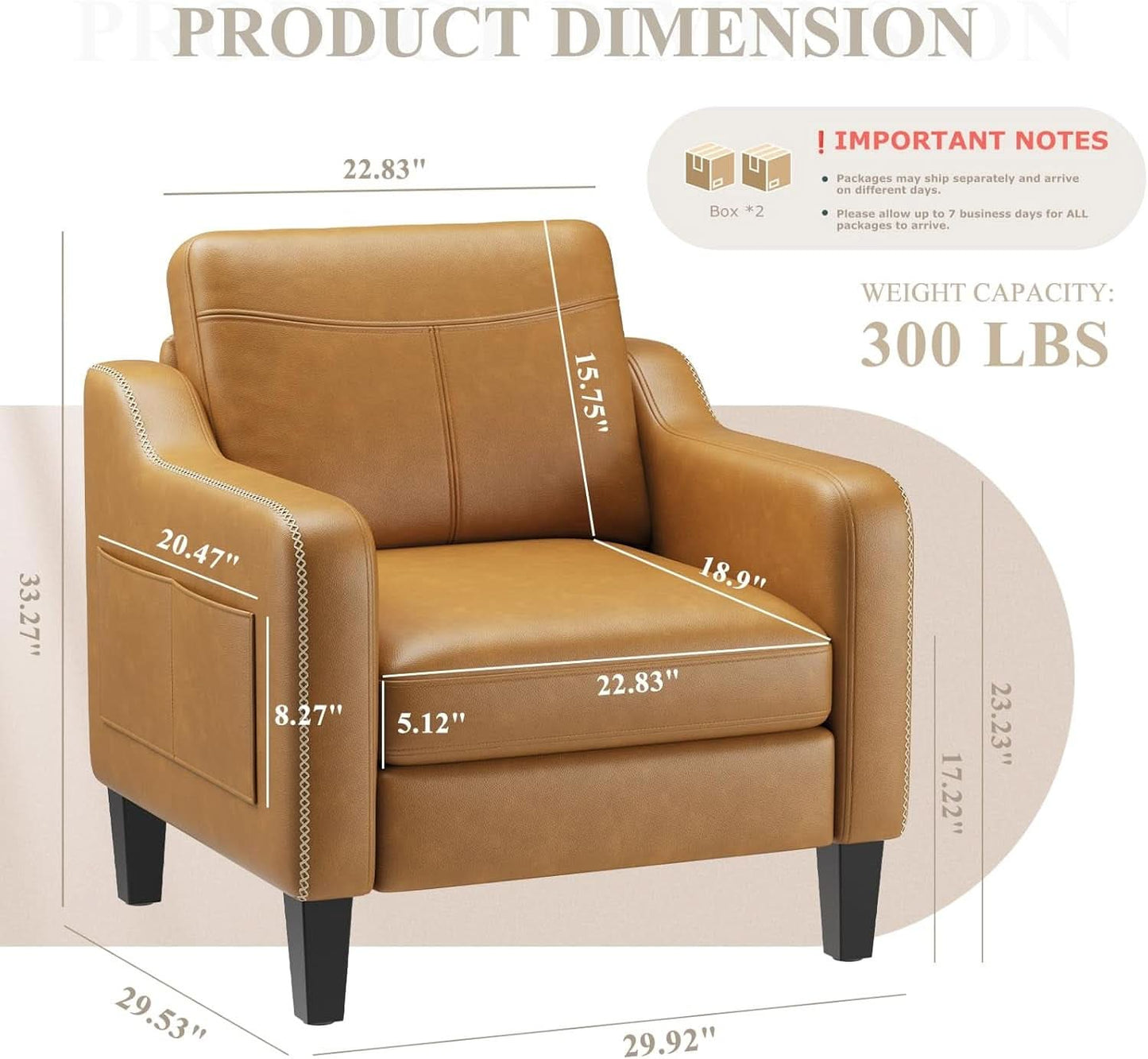 Brown PU Leather Mid Century Upholstered Armchairs