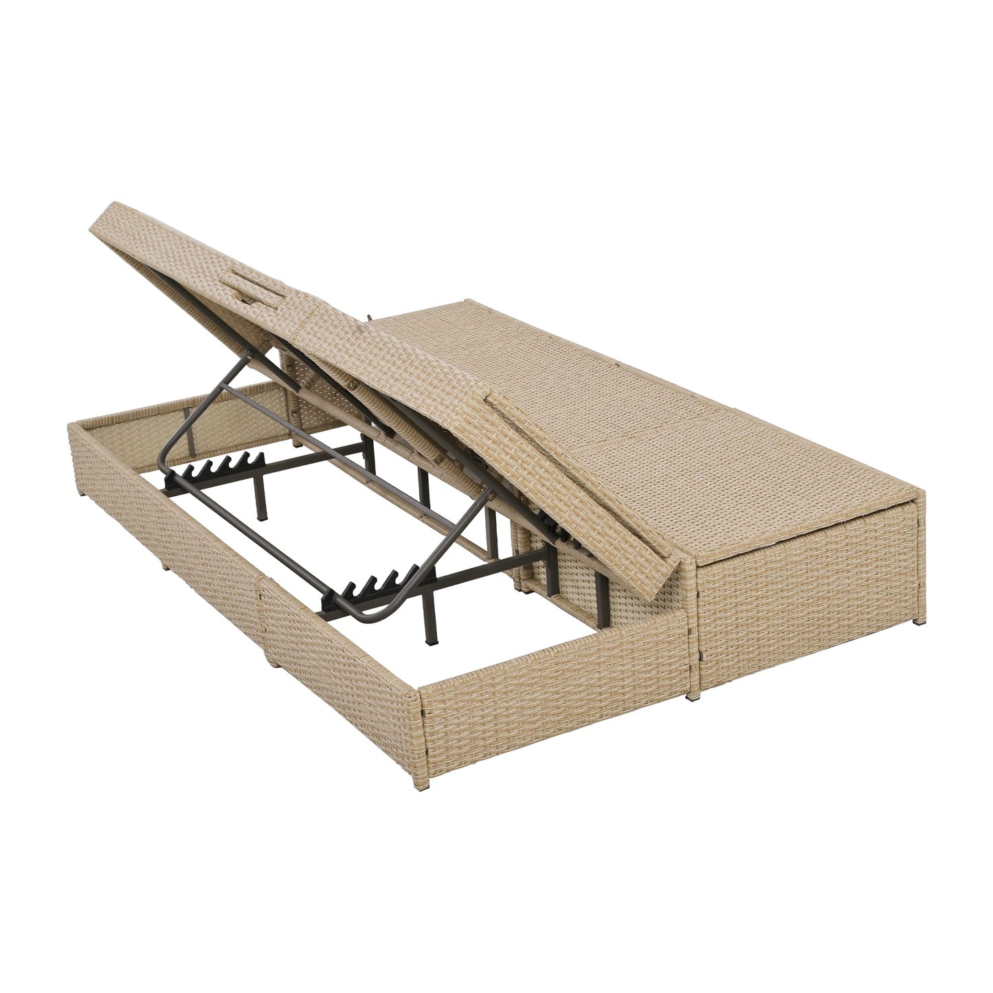Outdoor Double Sunbed, Wicker Rattan Patio Reclining Chairs with Adjustable