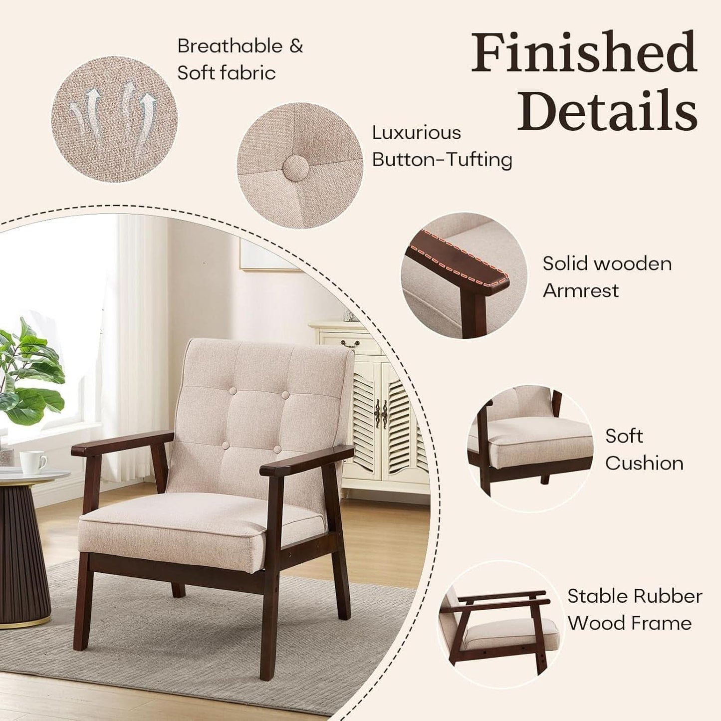 Mid-Century Fabric Upholstered Armchair Set Of Two
