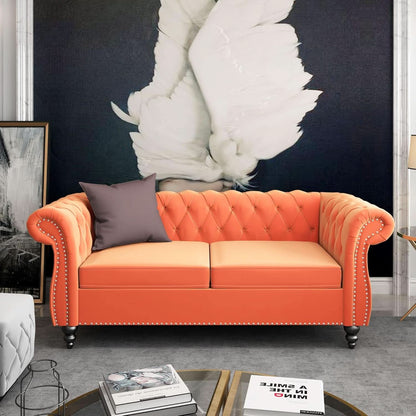 Three Piece Orange Sectional Sofa Set Tufted Living Room