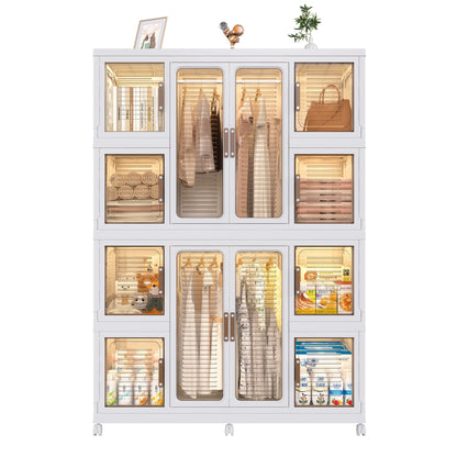Wardrobe Closet Organizer PP White 12-Cube Hanging Rod 44.09x60.24 In