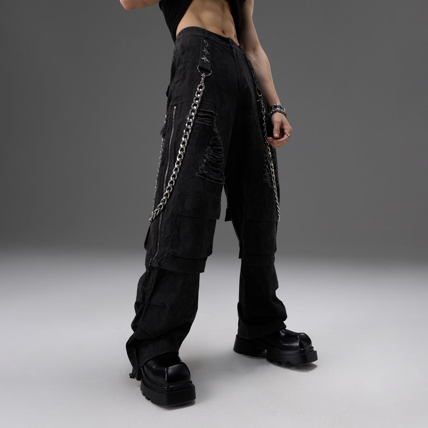 Heavy-duty Metal Belt Chain For Workwear Pants Faux Two-piece Design