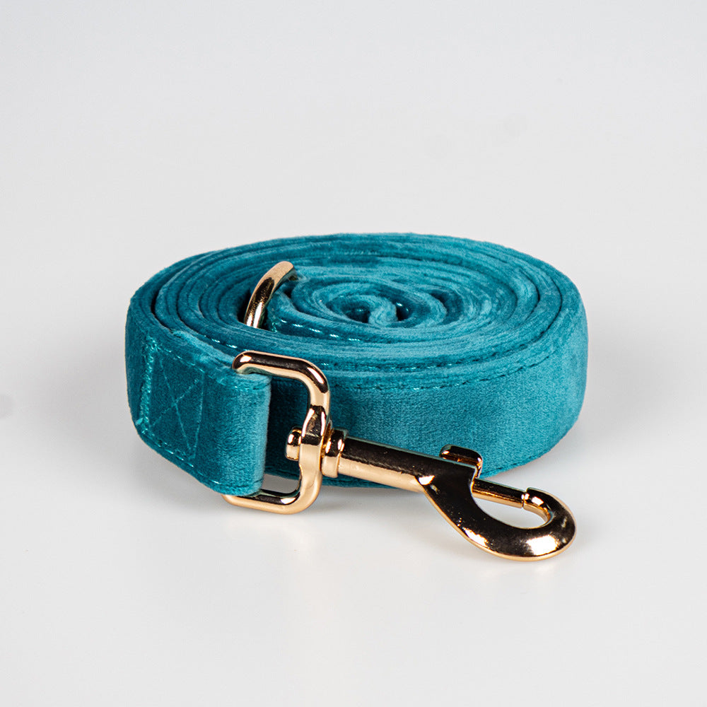 Peacock Blue Velvet Pet Neck Alloy Buckle Collar
