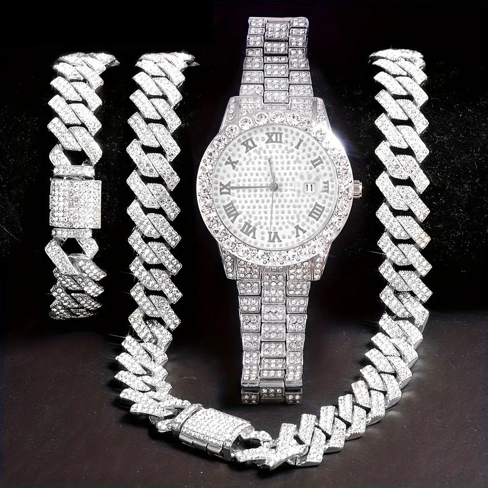 Hip-hop Watch Bracelet And Necklace Set