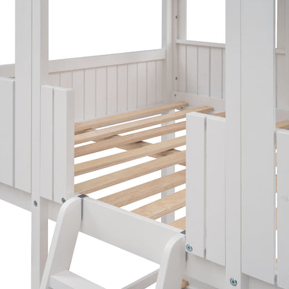 Bunk Bed With Roof, Window, Guardrail, Ladder