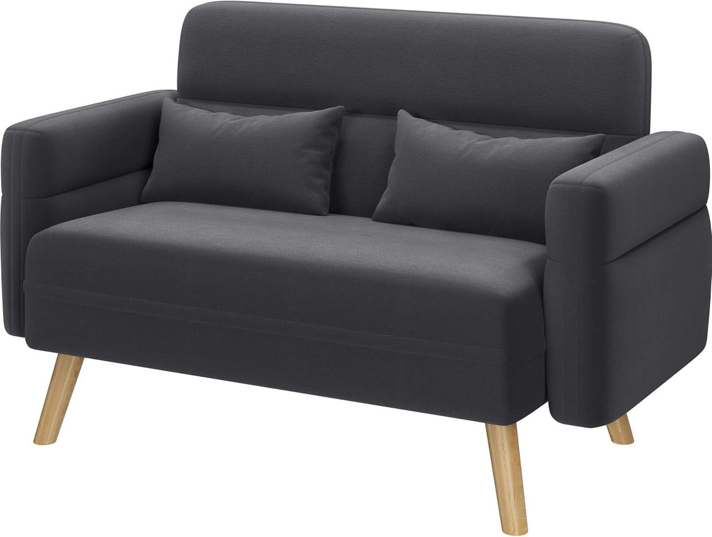 46-Inch Small Modern Fabric Loveseat Dark Gray Solid Wood Legs
