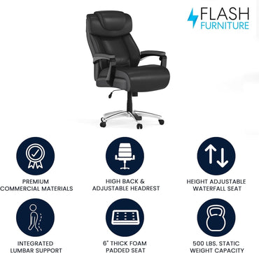High-Back Headrest Ergonomic Office Chair Black LeatherSoft