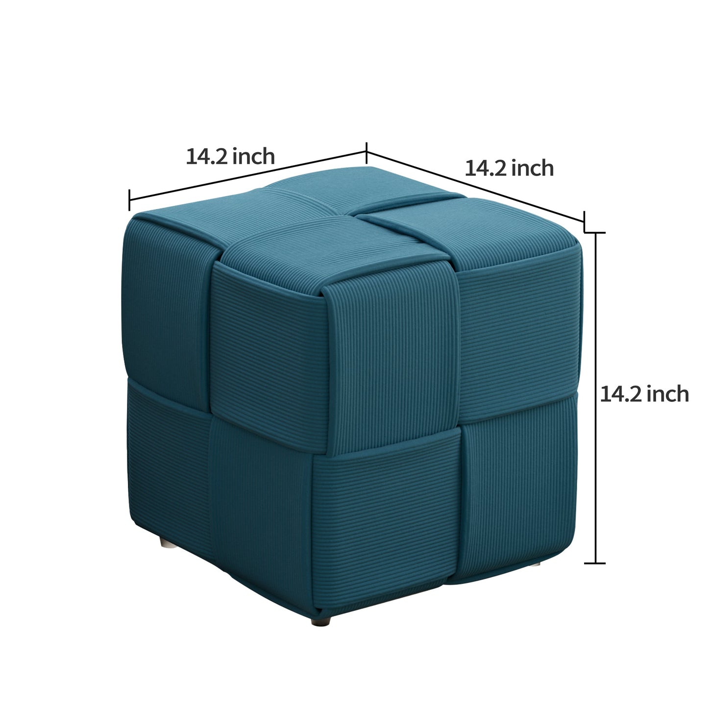 Square Corduroy Ottoman Foot Rest with Soft Comfort and Sturdy Design in Blue,