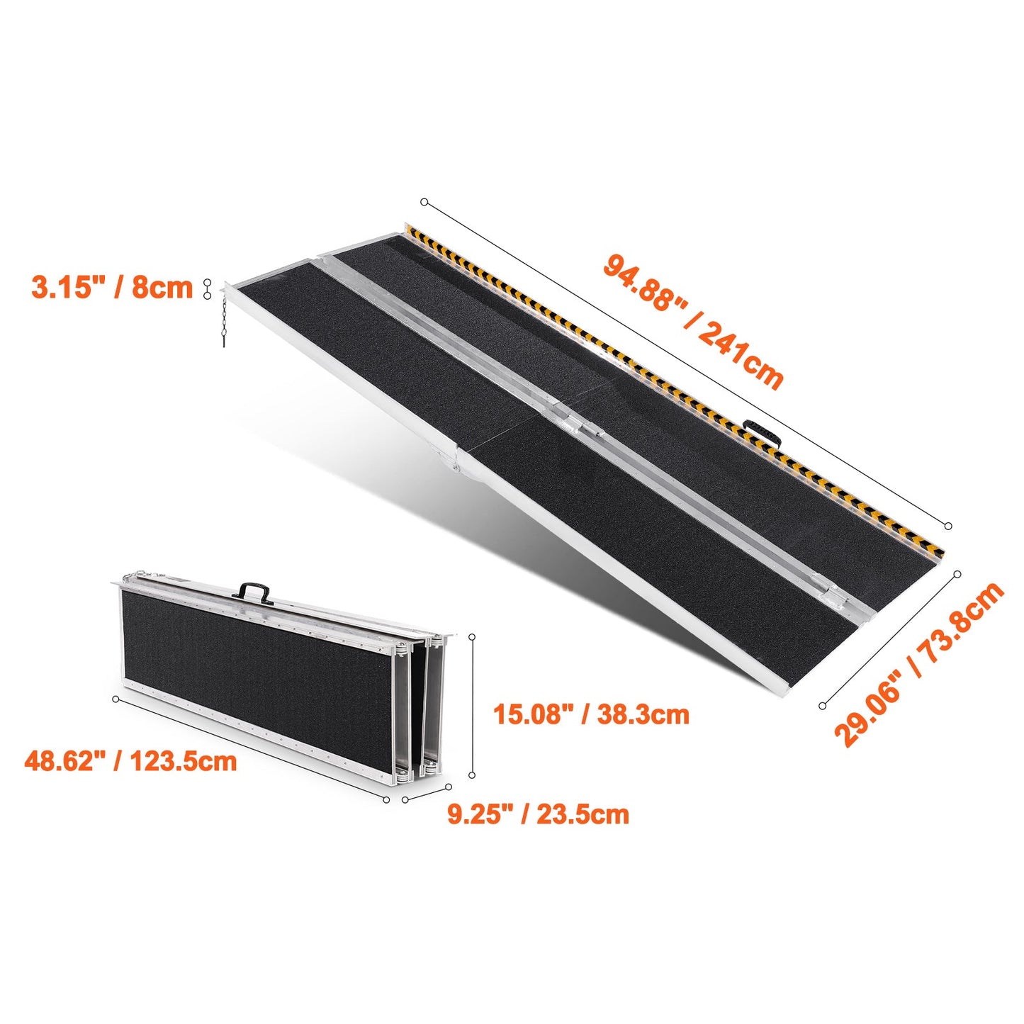 8 Ft Aluminum Folding Wheelchair Ramp Non-Slip 800 Lb