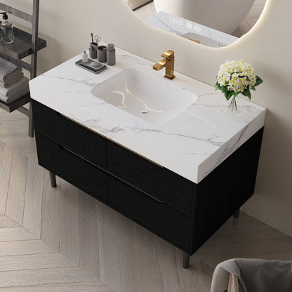 35.4' Modern Bathroom Vanity with Undermount Sink, Sintered Stone Top, Waterp...
