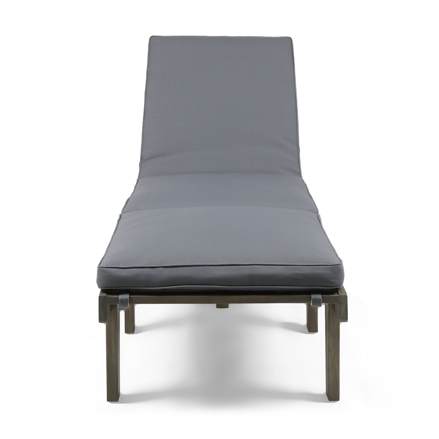 Outdoor Chaise Lounge Acacia Wood Gray Full-Length Cushion 78.75x24x30.5 In