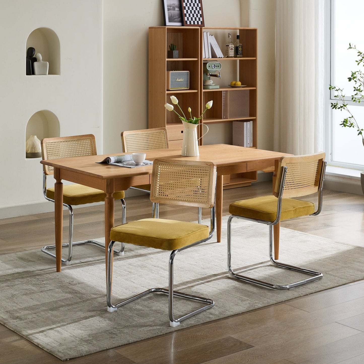 Mid Century Modern Dining Chairs Set of 2, Velvet Accent Chairs with Natural