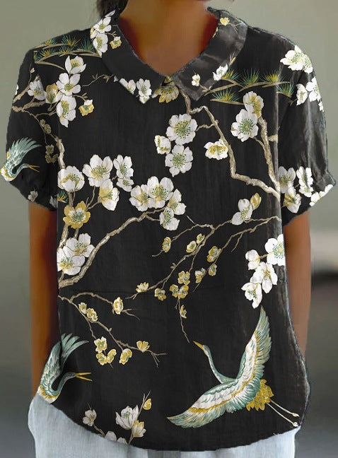 Stylish Digital-print Lapel Short-sleeve Shirt