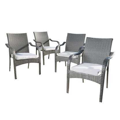 6 Pcs Outdoor Acacia Wood Dining Set with PE Rattan Stacking Chair, Grey