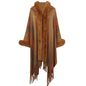 Women's Hooded Cape Autumn And Winter Striped