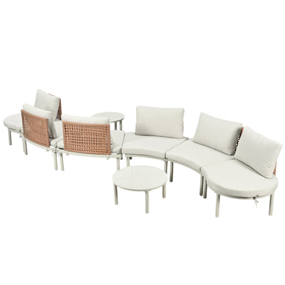Outdoor Sectional Set PE Wicker Aluminum Beige Half Moon 8 Piece