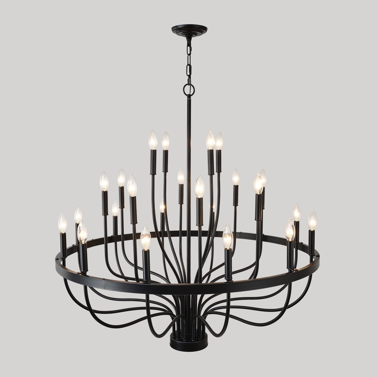 Chandelier 36-Light Black Industrial Iron Candle Farmhouse Pendant