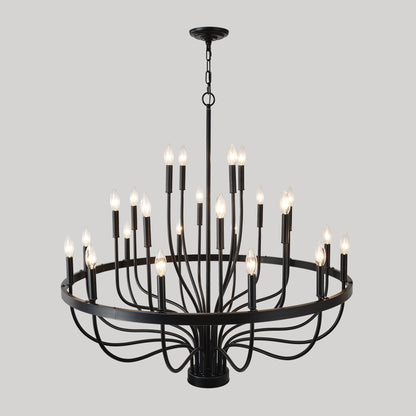 Chandelier 36-Light Black Industrial Iron Candle Farmhouse Pendant