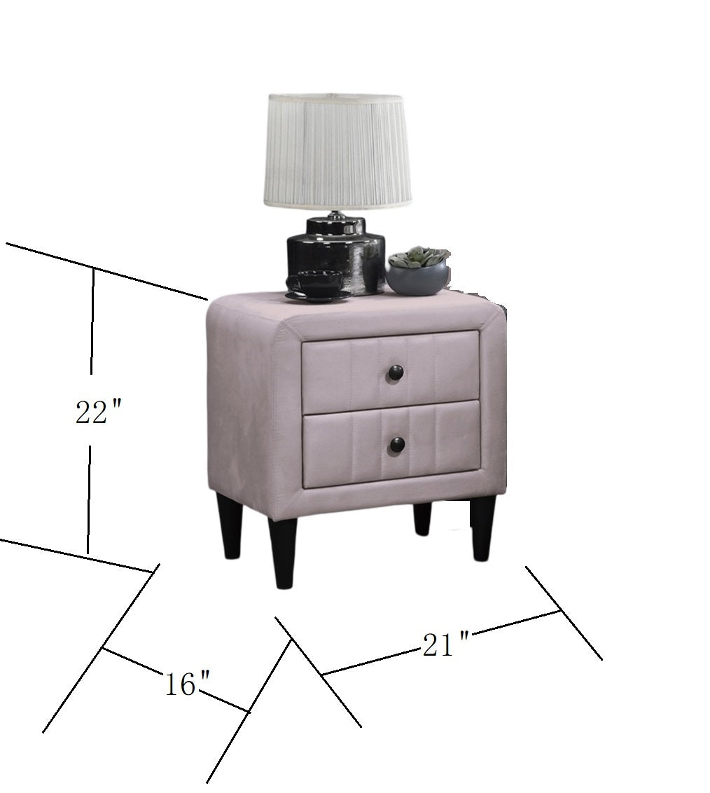 Light Pink Velvet Nightstand with 2 Drawers, Sleek Design, Tempered Legs