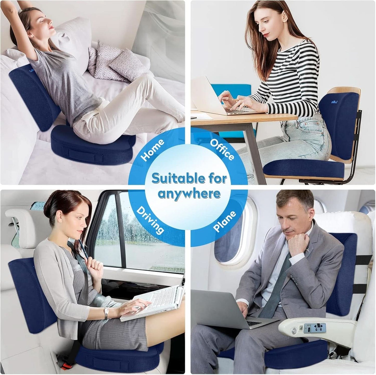 Blue Memory Foam Seat Cushion For Office Chair Lumbar