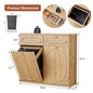 Giratree Tilt Out Trash Can Cabinet, Wood Kitchen Garbage Bin with Drawer, Fluted 10 Gallon Laundry Hamper Cabinet, Farmhouse Hidden Trash Can for Kitchen, Living Room