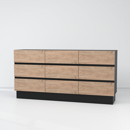 Dresser Modern 9-Drawer Oak MDF Handleless 62.9x15.6x31.1 In