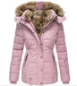 Fur collar long sleeve slim-fit cotton coat