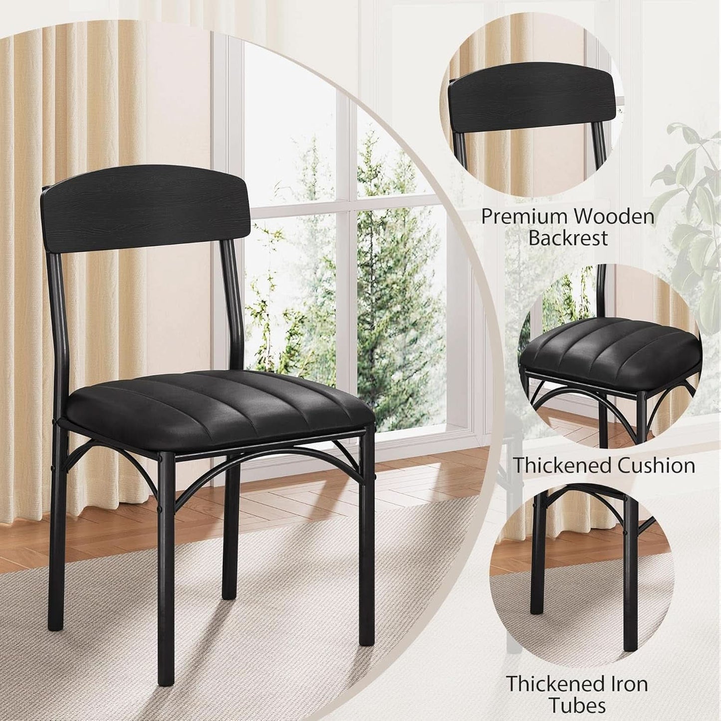 Round Circular Dining Table Set Black Diameter47Inches