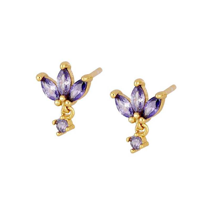S925 Silver Needle Stud Earrings With Zircon Butterfly Design
