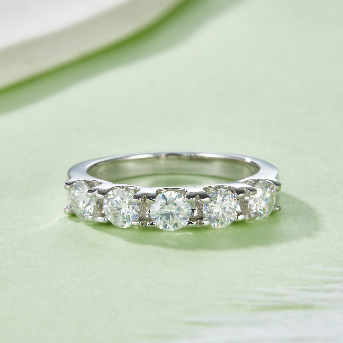5-Stone Moissanite Wedding Band Ring, 4mm&5 D Color VVS1 S925 Silver Platinum Plated Anniversary Ring With GRA, US 5-9.