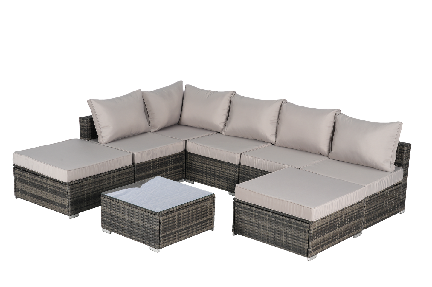 Outdoor Sectional Set PE Rattan 8 Piece Light Gray