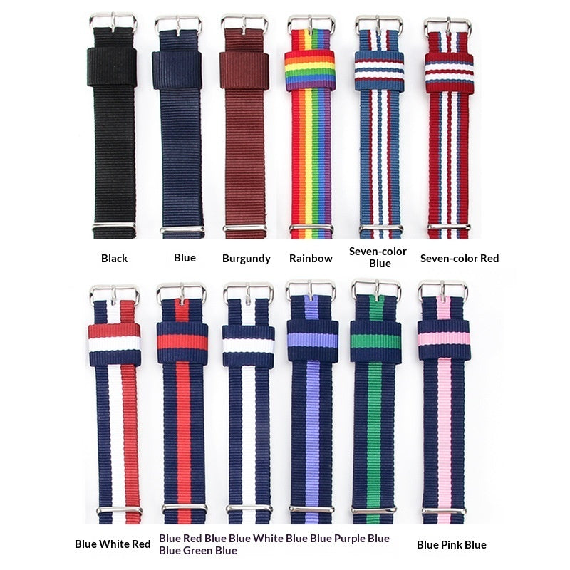 Nylon DW Watch Strap One Piece With Woven Loop And Striped Canvas Watch Band