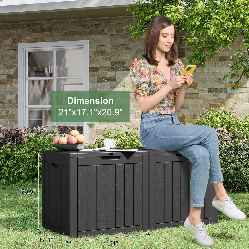 35 gallon outdoor resin storage box in black wood grain finish