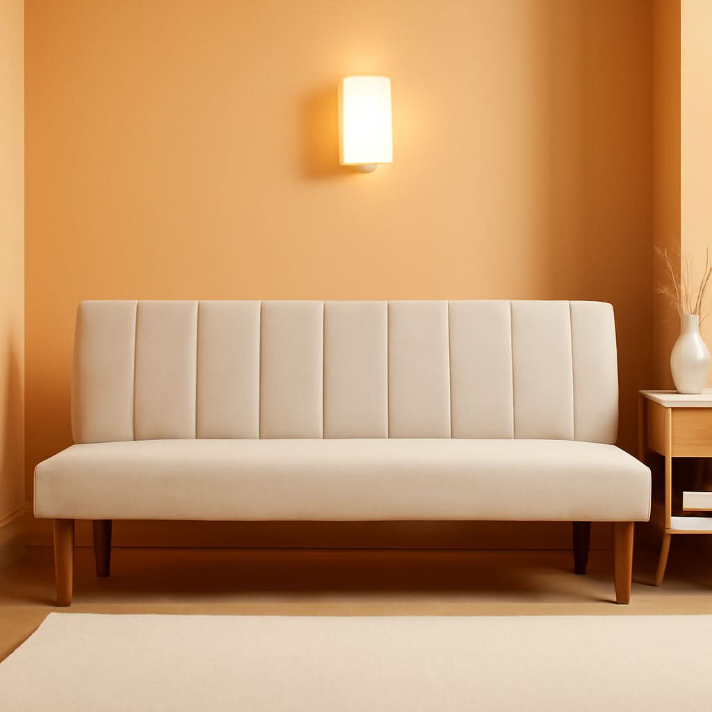Beige Convertible Futon Sofa Bed For Living Room Use