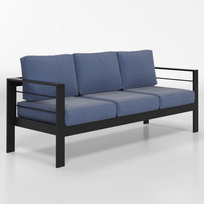 Outdoor Aluminum Sofa 3 Seat 74" Blue Cushions