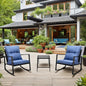 Outdoor Bistro Set Wicker Iron Blue 3 Piece Rocking Chairs Cushions Seats 2