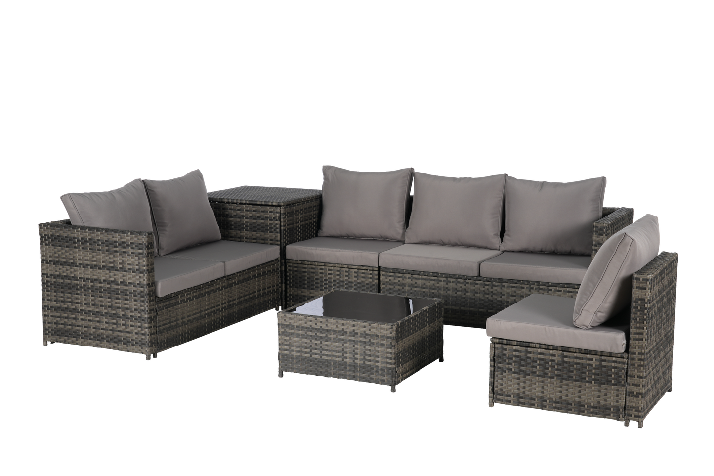 Outdoor Sectional Set PE Rattan Steel Dark Gray L-Shape 6 Piece Seats 8