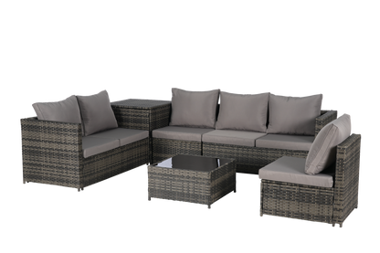 Outdoor Sectional Set PE Rattan Steel Dark Gray L-Shape 6 Piece Seats 8