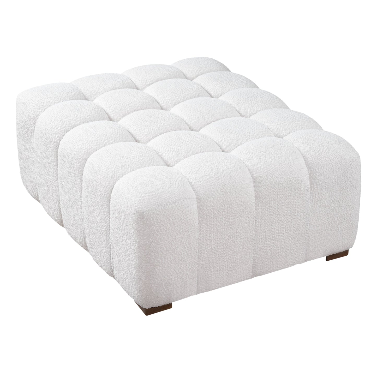 White Boucle Rectangular Ottoman Rubberwood Legs 44.5x35.5x18.5