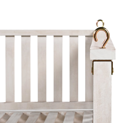 Outdoor Swing Bed Acacia Wood White Twin Size Minimalist 79.1x41.3 In 350 LB