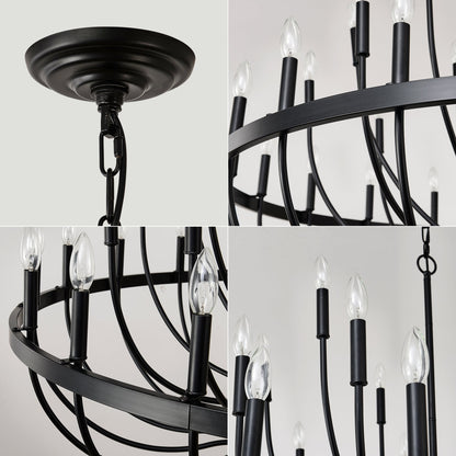 Chandelier 36-Light Black Industrial Iron Candle Farmhouse Pendant