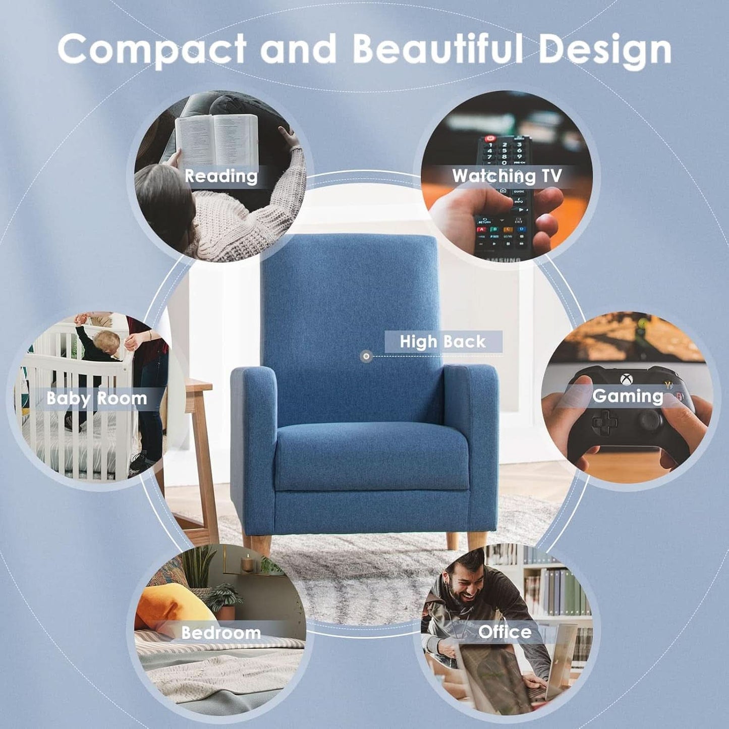 Blue Upholstered Accent Armchair With Back Cushions